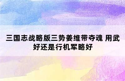 三国志战略版三势姜维带夺魂 用武好还是行机军略好